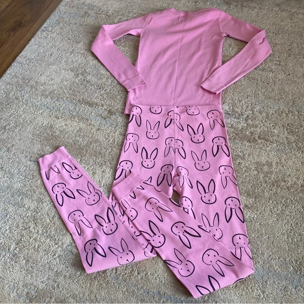 Hanna Andersson Long John Pajama Set Pink Bunny Print Long Sleeve Organic Cotton